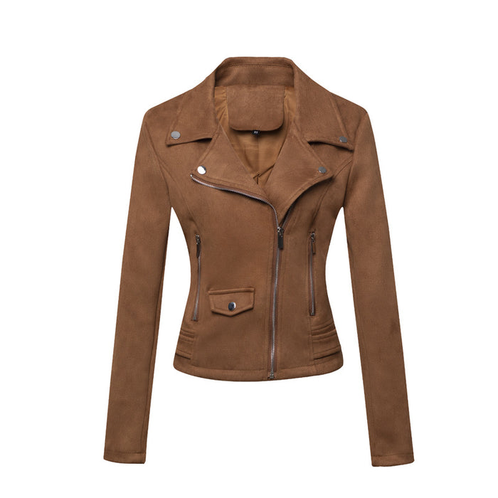 Color-Women Clothing Motorcycle Jacket Women Leather Top Short Slim Suede Leather Jacket Women-Fancey Boutique