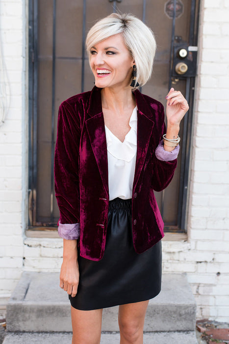 Color-Burgundy-Fall Women Clothing Coat Top Slim Fit Long Sleeve Pleuche Small Blazer-Fancey Boutique
