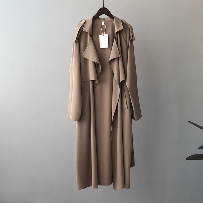 Color-Khaki-Autumn New Fashion Elegant Long Trench Coat For Women Retro British Baggy Coat Women-Fancey Boutique