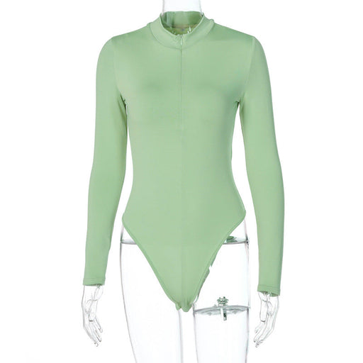 Color-Green-Long-sleeve Zipper Slim Fit Slim Looking Base Bodysuit Autumn-Fancey Boutique