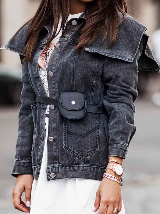 Color-Collared Neck Button Down Denim Jacket-Fancey Boutique