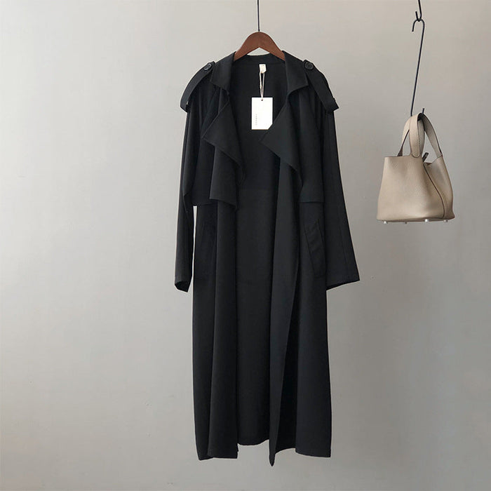 Color-Black-Autumn New Fashion Elegant Long Trench Coat For Women Retro British Baggy Coat Women-Fancey Boutique