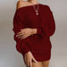Color-Autumn Winter Women Clothing Casual Off-the-shoulder Lantern Sleeve Knitted Sweater Dress-Fancey Boutique