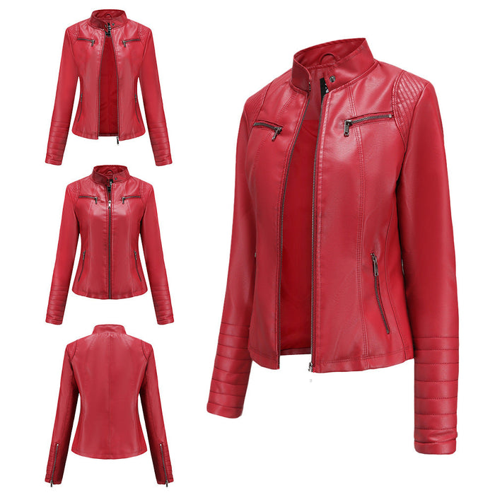 Color-New Women Leather Clothing Women Spring Autumn Thin Motorcycle Clothing Size Leather Coat Short Chic Women Jacket-Fancey Boutique