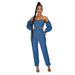 Color-Denim Women Wear off-Shoulder Denim Set-Fancey Boutique