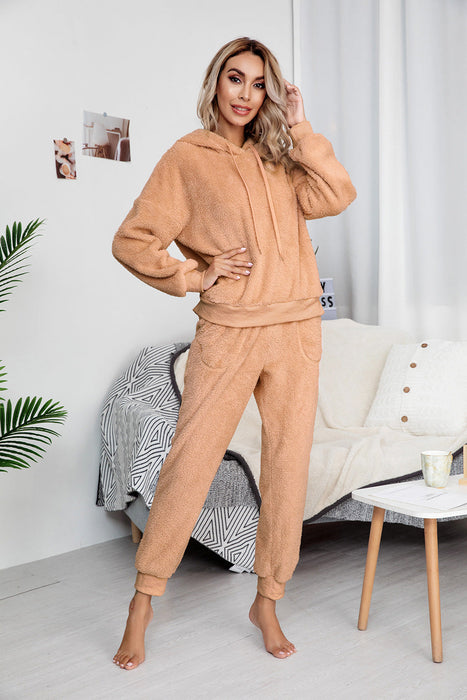 Color-camel-Autumn Winter New Double-Sided Velvet Hooded Sweater Pajamas Casual Women Clothing Fashion Suit Women-Fancey Boutique