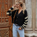 Color-Fall V neck Color Matching Knitted Striped Sweater Short Coat Women Cardigan-Fancey Boutique