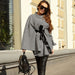 Color-Plaid-Autumn Winter Women Coat Houndstooth Woolen Coat Loose Lace-up Cloak Robe Top-Fancey Boutique