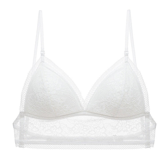 Color-White Lace B-bralette French Sexy U-Shaped Beauty Back Underwear Women Wireless Thin Bra Invisible Backless Lace Triangle Cup Bra Summer-Fancey Boutique