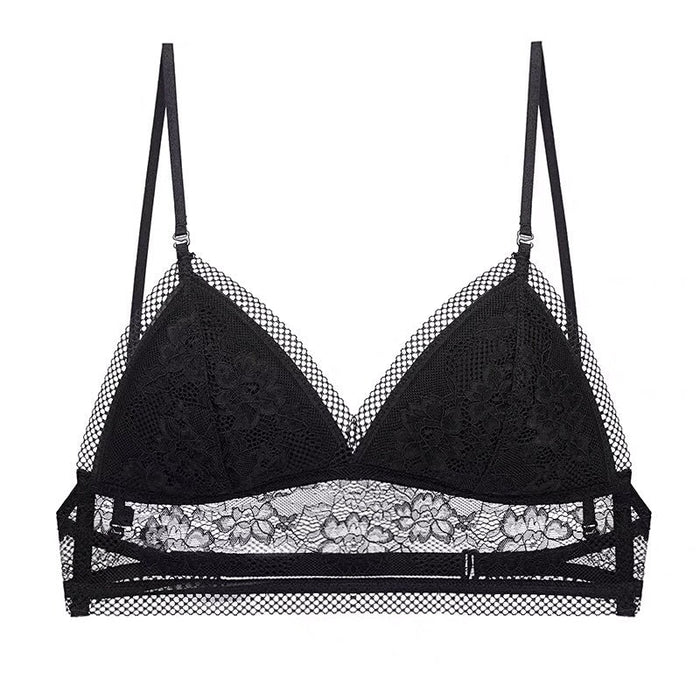Color-Black Lace B-bralette French Sexy U-Shaped Beauty Back Underwear Women Wireless Thin Bra Invisible Backless Lace Triangle Cup Bra Summer-Fancey Boutique