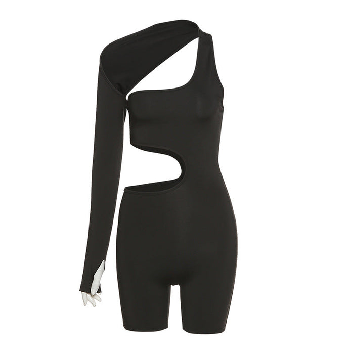 Color-Black-Women Clothing Spring Long Sleeve Sexy Hollow Out Cutout Sports Romper-Fancey Boutique