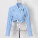 Color-Blue-Winter Collar Long Sleeve Hollow Out Cutout Short Top Women Solid Color Sexy Waist Hollow Out Cutout Women Blazers-Fancey Boutique