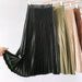 Color-High Waist Satin Metallic Pleated Skirt Spring Summer Women Retro Mid-Length Slimming A- line Skirt-Fancey Boutique