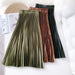 Color-High Waist Satin Metallic Pleated Skirt Spring Summer Women Retro Mid-Length Slimming A- line Skirt-Fancey Boutique