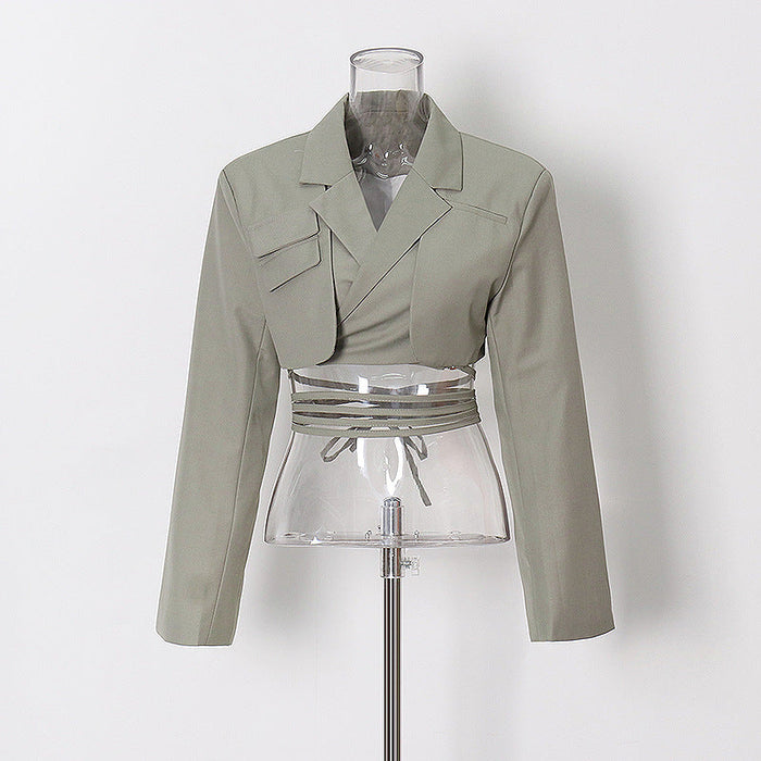Color-Green-Spring two piece set Blazer Women Irregular Asymmetric Skirt Design Fried Street Gas Field Trendy Suit-Fancey Boutique