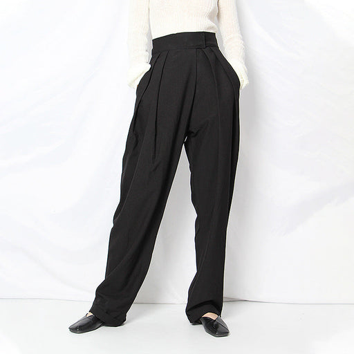 Color-Black-Niche Wide Leg Pants Spring High Waist Ruched Casual Loose Radish Women Casual Pants-Fancey Boutique