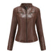 Color-Brown-New Women Leather Clothing Women Spring Autumn Thin Motorcycle Clothing Size Leather Coat Short Chic Women Jacket-Fancey Boutique