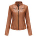 Color-camel-New Women Leather Clothing Women Spring Autumn Thin Motorcycle Clothing Size Leather Coat Short Chic Women Jacket-Fancey Boutique