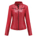Color-Red-New Women Leather Clothing Women Spring Autumn Thin Motorcycle Clothing Size Leather Coat Short Chic Women Jacket-Fancey Boutique