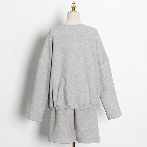 Color-Gray-Spring Casual Lamb Wool Profile Fleece Lined Crew Neck Sweater Thickened Loose Top-Fancey Boutique