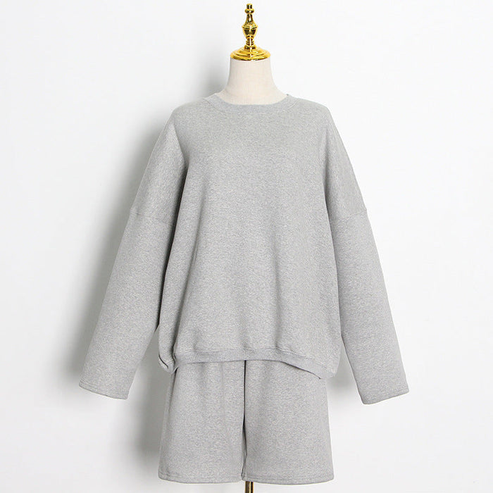 Color-Gray-Spring Casual Lamb Wool Profile Fleece Lined Crew Neck Sweater Thickened Loose Top-Fancey Boutique