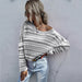 Color-Autumn Winter Round Neck Knitwear Short Striped Contrast Color Sweater Women Pullover Top-Fancey Boutique