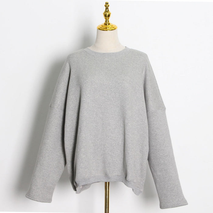 Color-Gray-Spring Casual Lamb Wool Profile Fleece Lined Crew Neck Sweater Thickened Loose Top-Fancey Boutique
