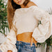 Color-Summer Slim Fit Solid Color off Neck Lantern Long Sleeve Ruffled Elastic Waist Cropped Outfit Shirt Women-Fancey Boutique