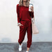 Color-Burgundy-Spot Autumn Winter New Women Clothing Loose-Fitting Solid Color Long Sleeves Casual Suit-Fancey Boutique