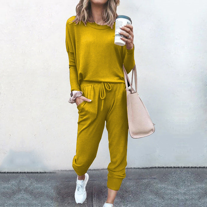 Color-Yellow-Spot Autumn Winter New Women Clothing Loose-Fitting Solid Color Long Sleeves Casual Suit-Fancey Boutique