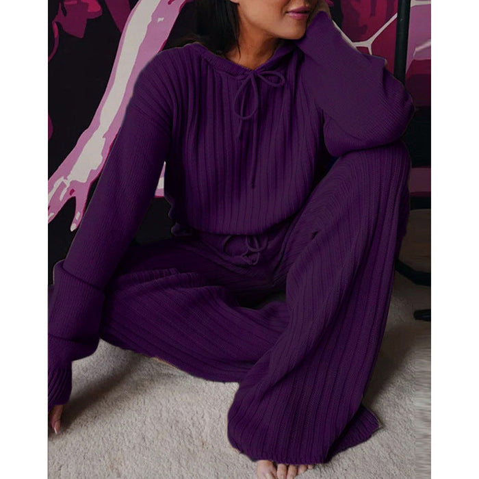 Color-Purple-Women Clothing Autumn Long Sleeve Loose Hooded Casual Suit Plus Size-Fancey Boutique