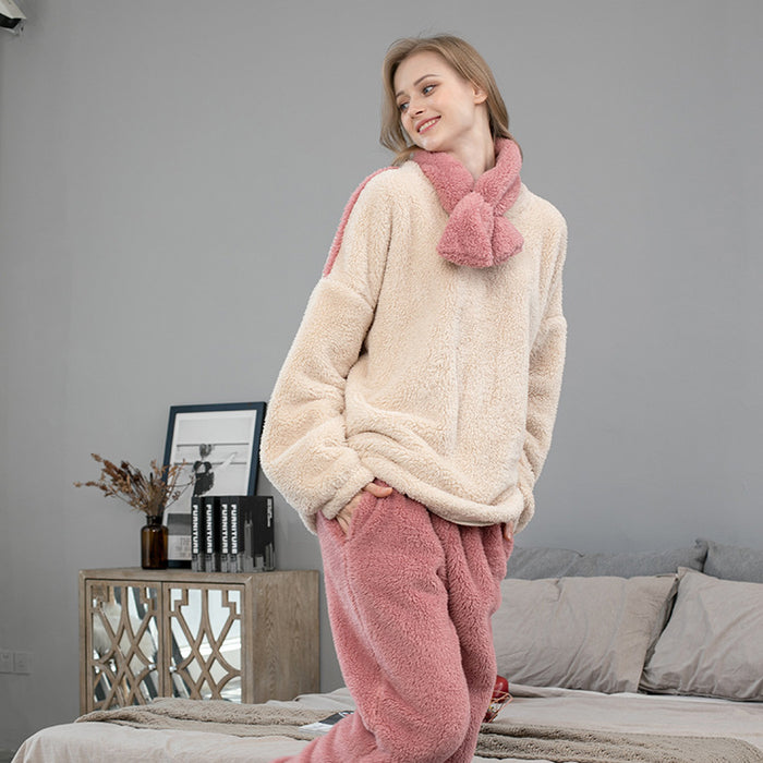 Color-Coral Velvet Pajamas Autumn Winter Plus Size Thickened Fleece-Lined Loungewear Long-Sleeved Women Flannel Pajamas-Fancey Boutique