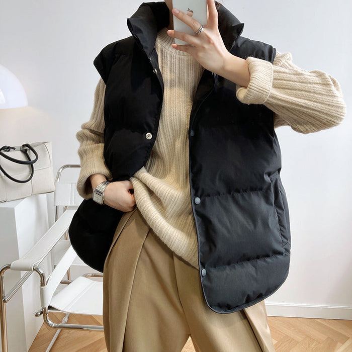 Color-Korean down Cotton Vest Women Short Autumn Winter Loose Outer Wear Cotton Padded Jacket Vest Cotton Vest Coat-Fancey Boutique