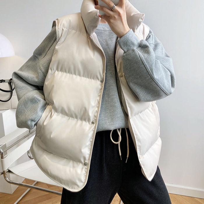 Color-Milk Apricot-Korean down Cotton Vest Women Short Autumn Winter Loose Outer Wear Cotton Padded Jacket Vest Cotton Vest Coat-Fancey Boutique