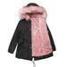 Color-Black Pink-Size Big Fur Collar Thickened Women Cotton-Padded Coat Mid-Length Hooded Winter Warm Fleece Overcoat Cotton-Padded Coat-Fancey Boutique