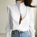 Color-White-Stand Collar Long Sleeve Shirt Women Autumn Loose White Office Casual Shirt-Fancey Boutique