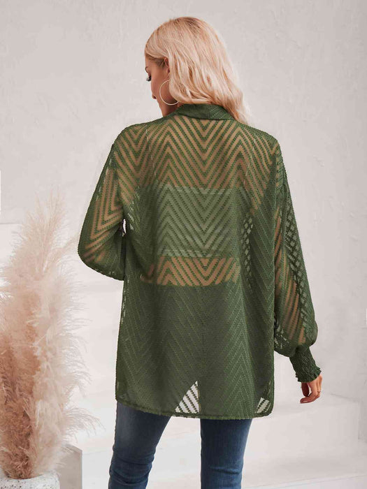 Color-Lantern Sleeve Open Front Sheer Cardigan-Fancey Boutique