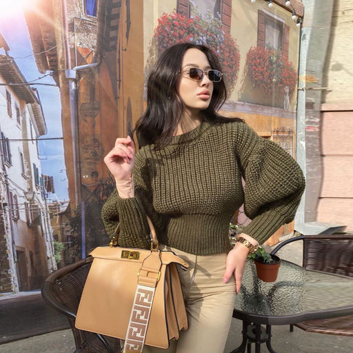 Color-Fall/winter Long-sleeved Knitted Women Solid Color Thick Needle Loose Warm Sweater-Fancey Boutique