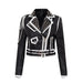 Color-Autumn Winter Chain Coat Printed Rivet Top Short Leather Jacket Women-Fancey Boutique