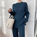 Color-Haze Blue-Autumn Winter Fashionable with Side Slit Sweater Suit Thickened Knitting Wide Leg Pants Two Piece Set Female-Fancey Boutique