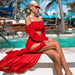 Color-Red-Split Bikini Veils Swimsuit Women Solid Color Long Sleeve Sexy Swimwear-Fancey Boutique