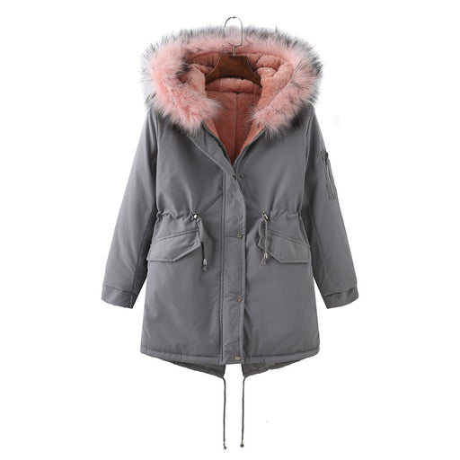 Color-Gray-Winter Fleece-Lined Thickened -Size Cotton-Padded Coat Plus Size-Fancey Boutique