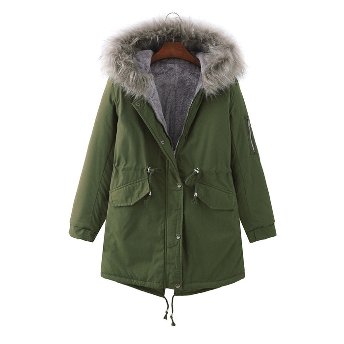 Color-Army Green-Winter Fleece-Lined Thickened -Size Cotton-Padded Coat Plus Size-Fancey Boutique