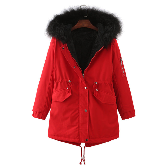 Color-Red-Winter Fleece-Lined Thickened -Size Cotton-Padded Coat Plus Size-Fancey Boutique