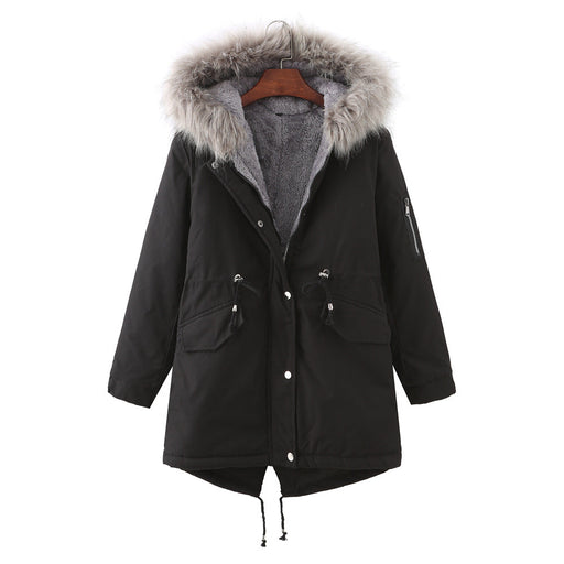 Color-Black-Winter Fleece-Lined Thickened -Size Cotton-Padded Coat Plus Size-Fancey Boutique