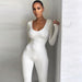 Color-Low-necked Close-fitting Long Sleeve High Waist Solid Color Sports Fitness Jumpsuit-Fancey Boutique