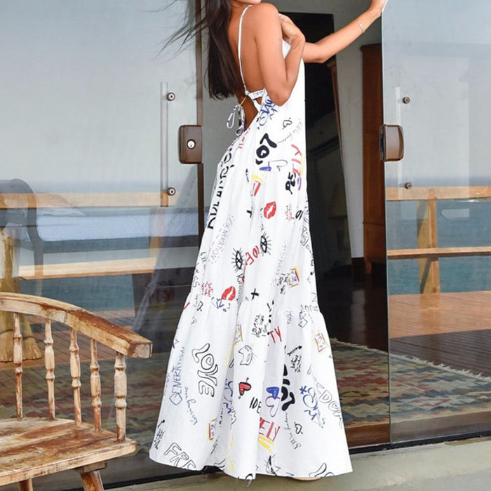 Color-Women Clothing Sexy Criss Cross Sling Backless Slip Dress Printed Dress-Fancey Boutique