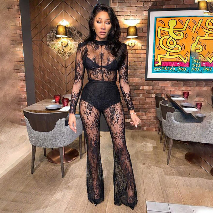 Color-Lace See Through Sexy Nightclub Jumpsuit-Fancey Boutique