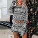 Color-Gray-Autumn Winter Printed Long Sleeved Casual Christmas Loungewear Suit Pajamas Women-Fancey Boutique