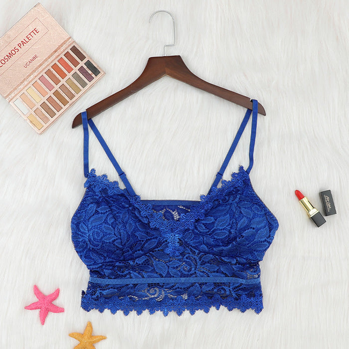 Color-bralette Lace Sexy Lingerie Women I-shaped V-neck Large Boob Size Concealing Bra Top Bra Wireless Bra-Fancey Boutique